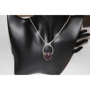 Vtg Bali Sterling Silver Bolo Heart Necklace – Crushed Amethyst Inlay Adjustable